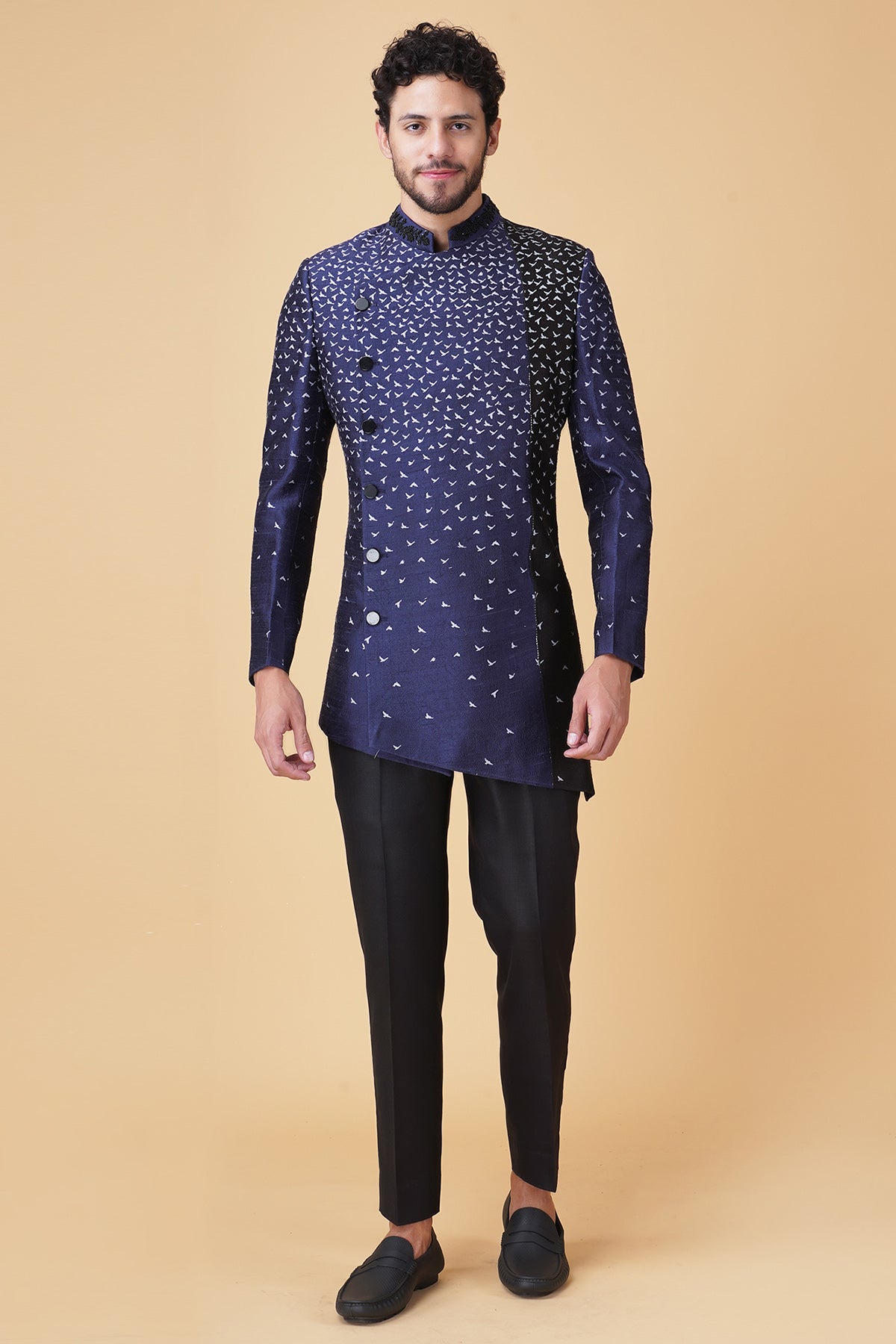 Buy Blue Asymmetrical Jacket Set by Manish Nagdeo for Men online at ScrollnShops